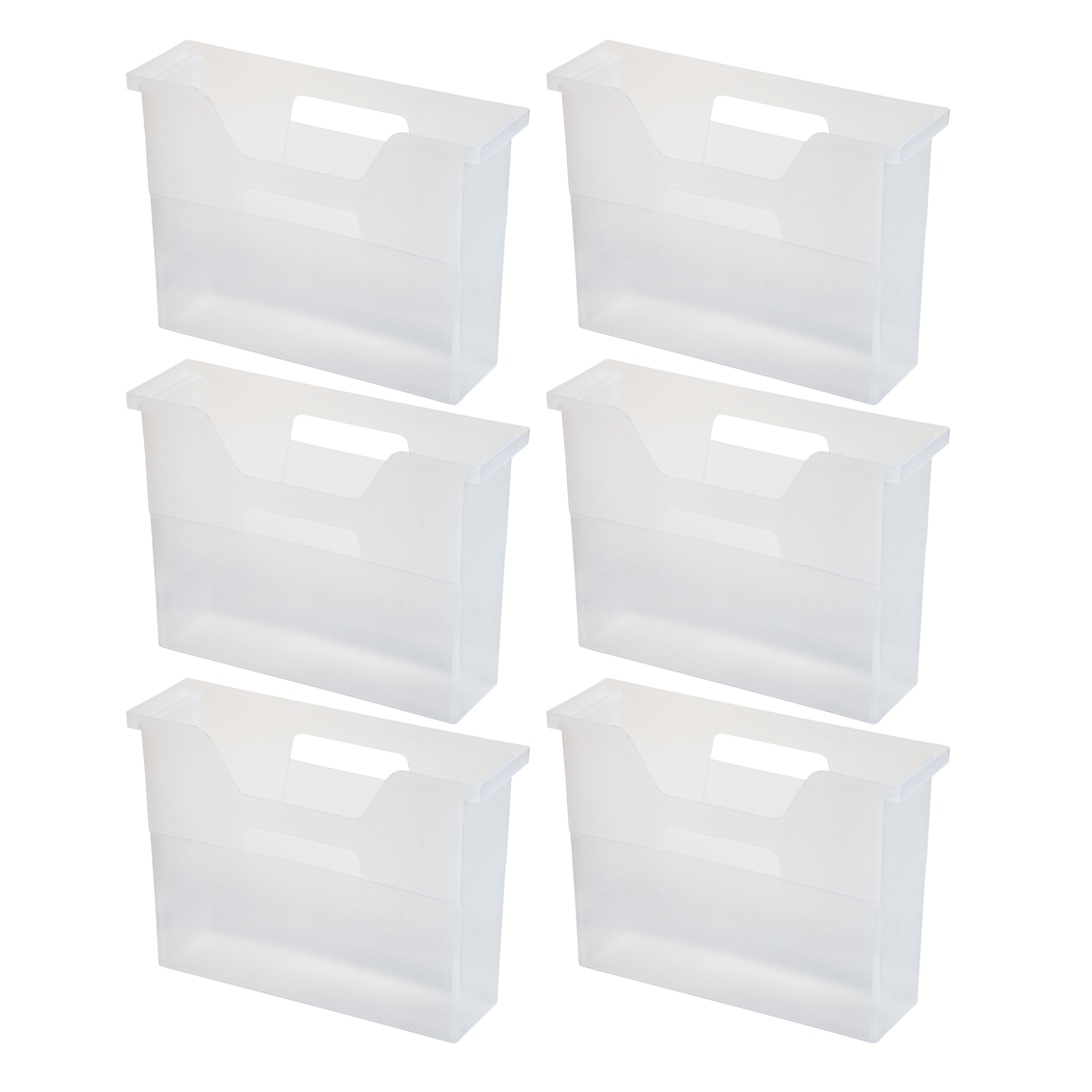 Clear Plastic Desktop File Box with Side Handles, 6 Pack