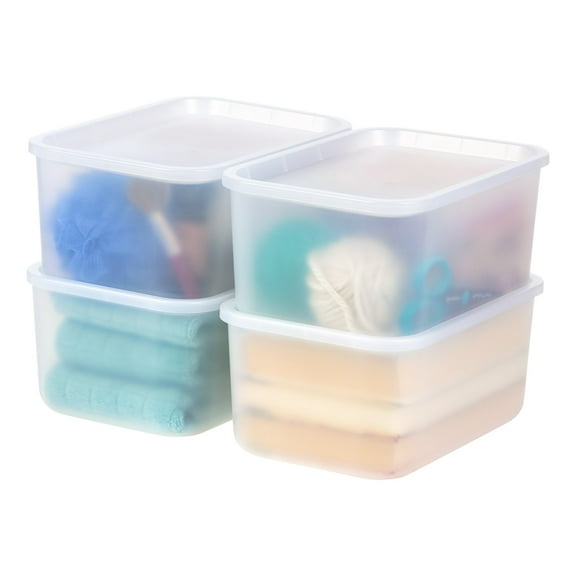 IRIS Small Plastic Modular Storage Basket with Lid, Pearl