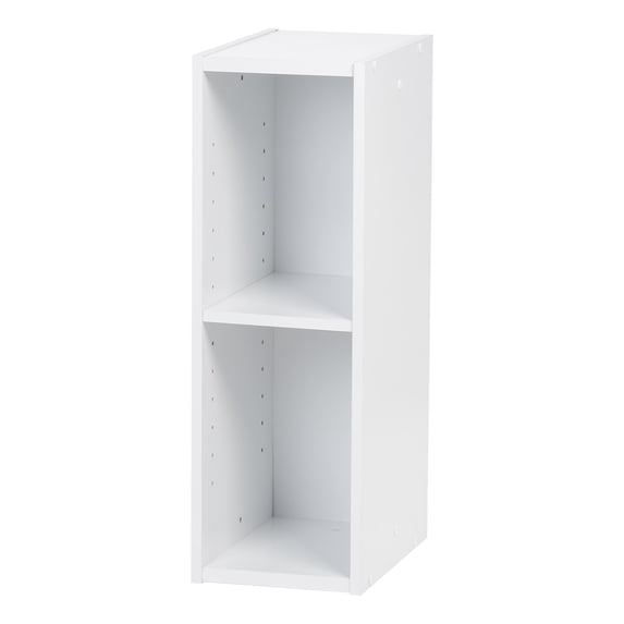 IRIS USA 2 Shelf 8" Space Saving Cube Organizer with Height Adjustable Narrow Shelves, White