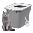 thumbnail image 1 of IRIS Square Top Entry Cat Litter Box with Scoop, Gray/White, 1 of 4