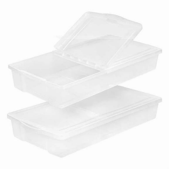 IRIS USA Stackable 58 Qt Underbed Storage Bin, Clear, 2 Count Pack