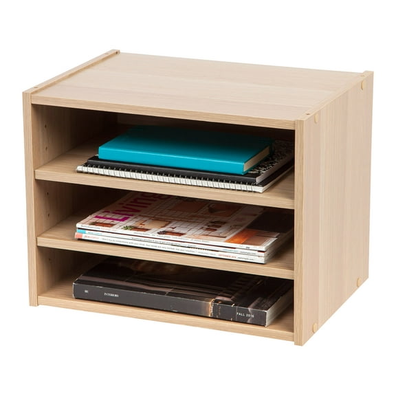 IRIS USA TACHI Modular Wood Stacking Storage Box with Shelf, Light Brown