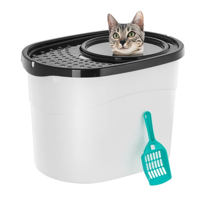 IRIS USA Top Entry Cat Litter Box with Litter Catching Grated Lid and