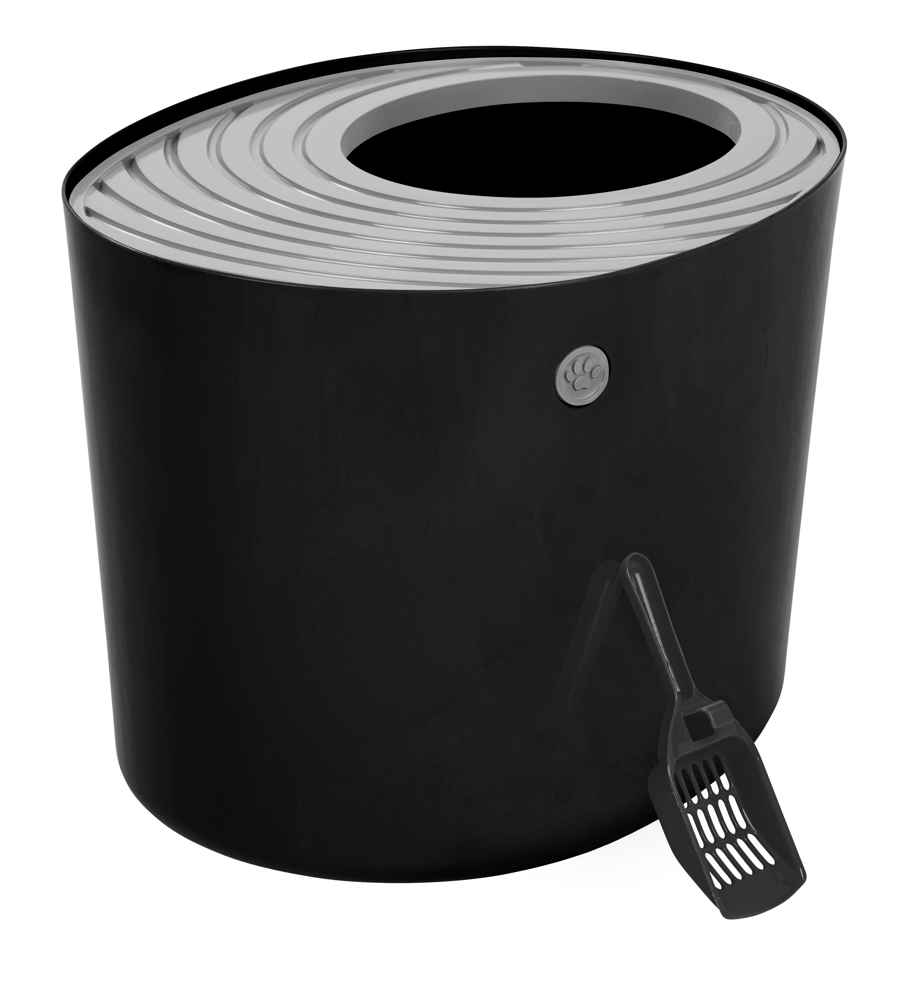 Modern Black and Gray Round Top Entry Cat Litter Box
