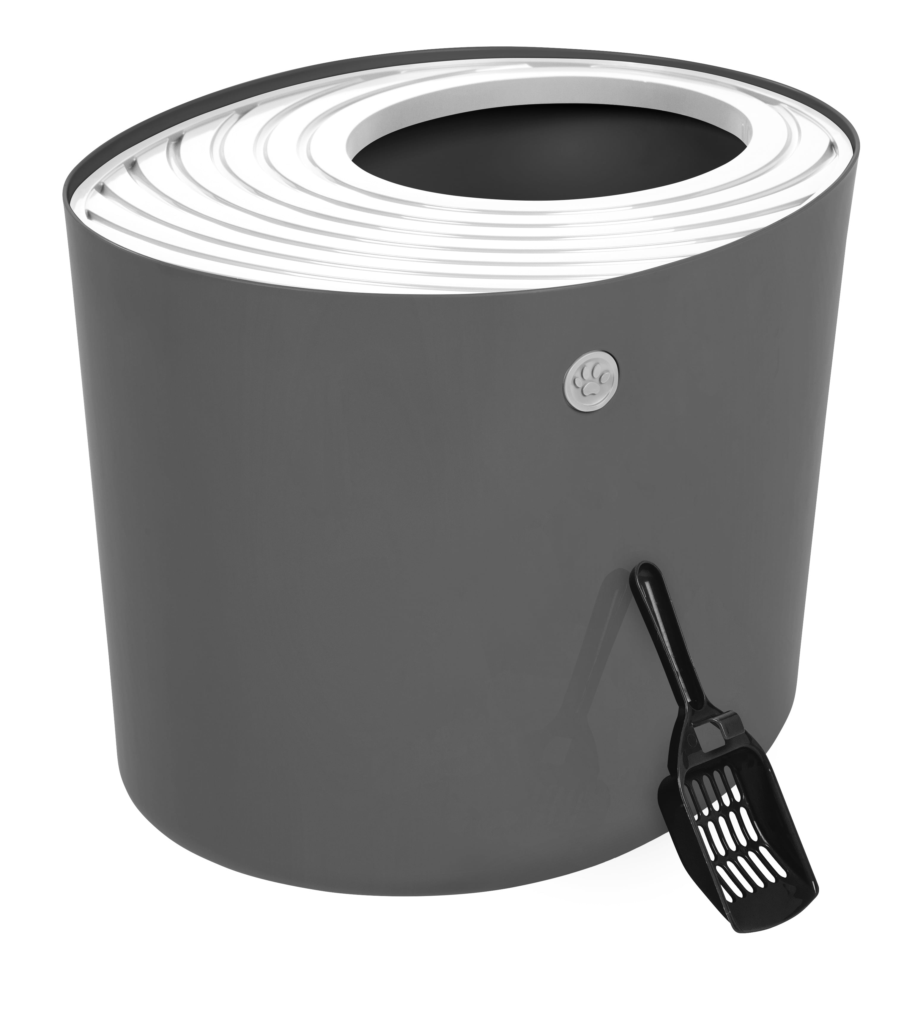 Dark Gray and White Round Top Entry Cat Litter Box with Scoop