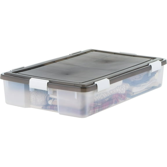 IRIS USA Weatherpro Underbed 47 Qt Storage Bins with Lids and Tight Latch and Seal - Gray/Clear
