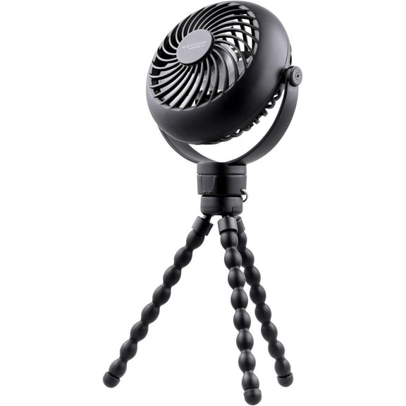 IRIS USA WOOZOO 3.5" Cordless Portable Personal Fan with Flexible Tripod Stand, 10-Hour Runtime, 360 Tilt, 3 Speeds, LED Light, Black