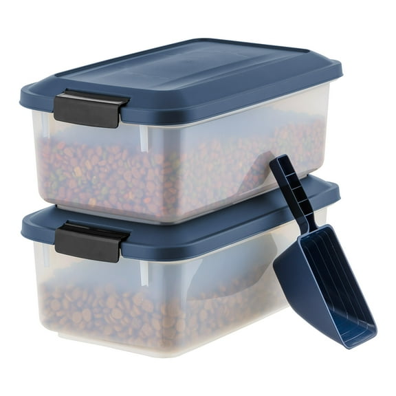 IRIS USA WeatherPro Airtight Pet Food Storage Container, 14 lbs, 2 Pack, Navy