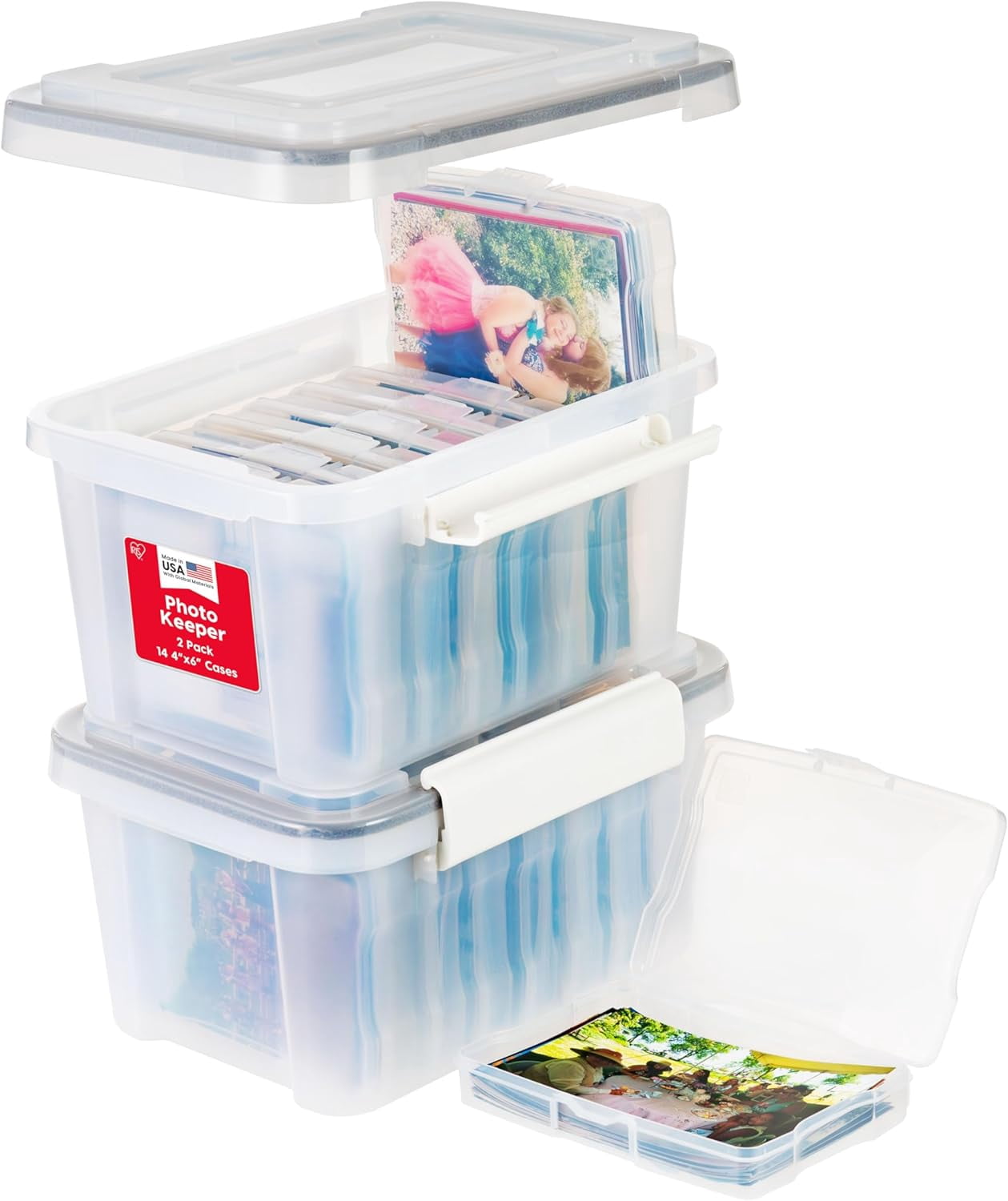 IRIS Photo Storage with 7 Inner 4" x 6" Cases, Organization Container, Clear, 2Pk