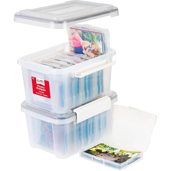 IRIS Photo Storage with 7 Inner 4" x 6" Cases, Organization Container, Clear, 2Pk