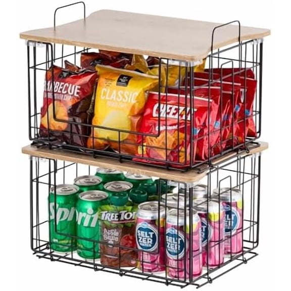 IRIS USA Wire Basket for Pantry Organizers and Storage, 2 Pack, Potato and Onion Storage, Easy Assembly, Stackable Storage Bins, Kitchen Cabinet Bathroom Shelf Organizers for Veggie, Fruit, Snack
