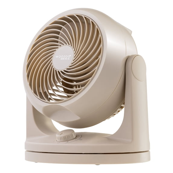 IRIS WOOZOO Fan, Small Oscillating Desk Fan, Table Air Circulator, Fan for Bedroom, 3 Speeds, 52ft Max Air Distance, 11.5 Inches, 112° Adjustable Tilt, 35 db Low Noise, Beige