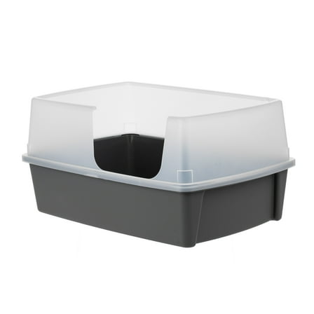 IRIS XXL Open-Top, Side Entry Cat Litter Box with High Sides, Easy to Clean for Big Cats, Gray