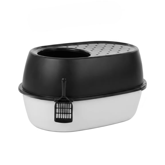 IRIS XXL Top Entry Cat Litter Box with Scoop, White/Black