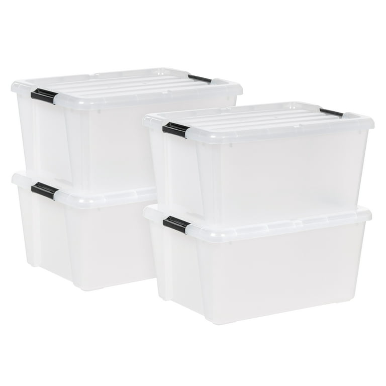 Iris USA 45 Quart Plastic Storage Box with Buckles, Clear, Set of 4