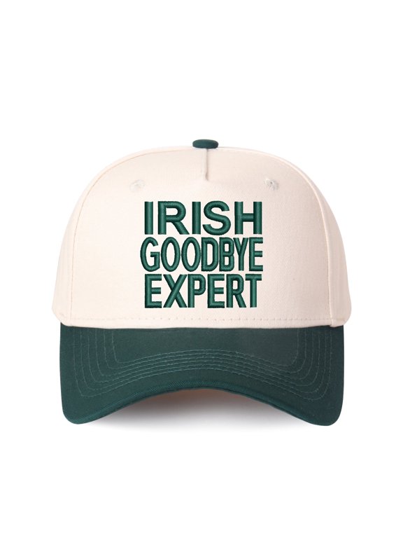 IRISH GOODBYE EXPERT Letter Embroidered Color Block Trucker Hat Unisex Adjustable Cotton Breathable Fashion Cap for Travel Daily Wear