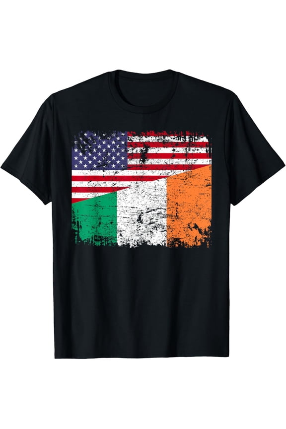 IRISH ROOTS | Half American Flag | IRELAND T-Shirt men and women can wear, black, white, gifts