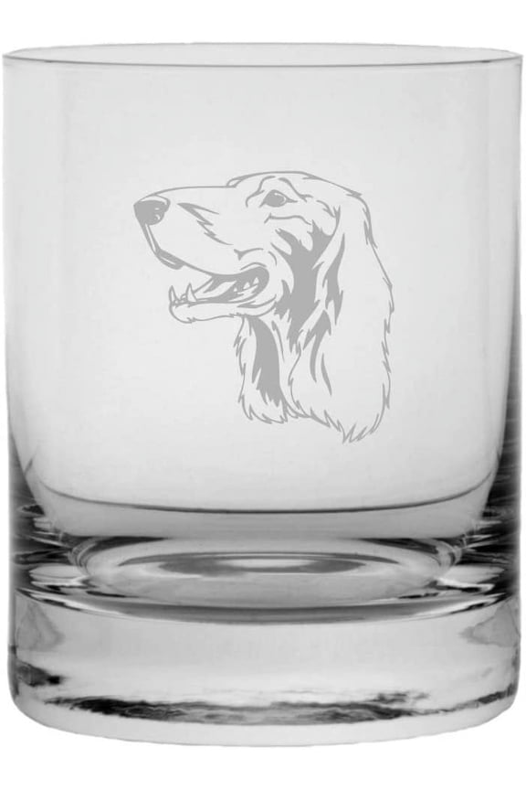 IRISH SETTER Dog Themed Etched 10.25oz Crystal Rocks Whisky Glass