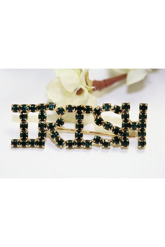 Pin, Green Rhinestone and Emerald Green Crystal Brooch Jewelry