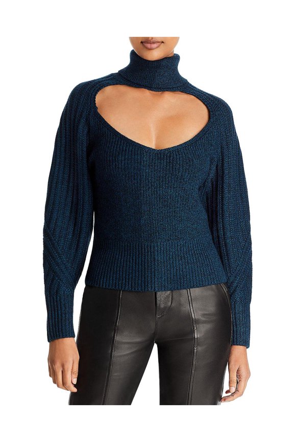 Womens Front Cut-Out Turtleneck Pullover Sweater