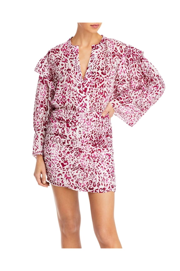 Womens Leopard Print Ruffled Cocktail and Party Dress