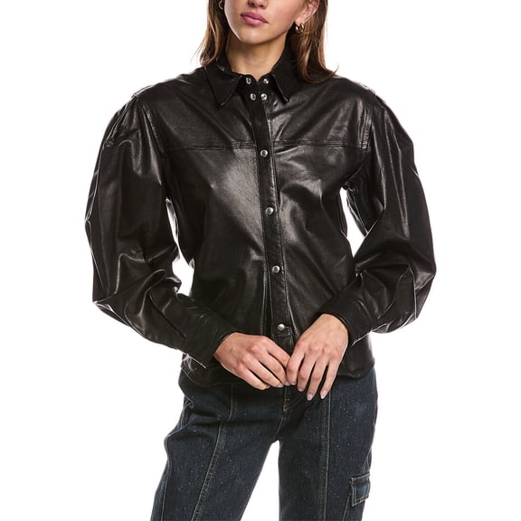 IRO womens Mizio Leather Shirt, 34, Black