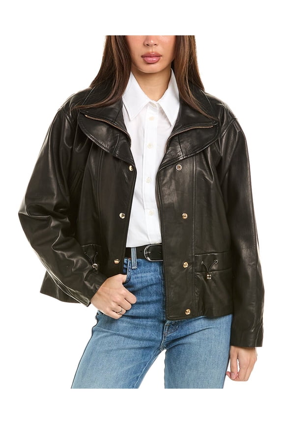womens Serian Leather Jacket, 34, Black