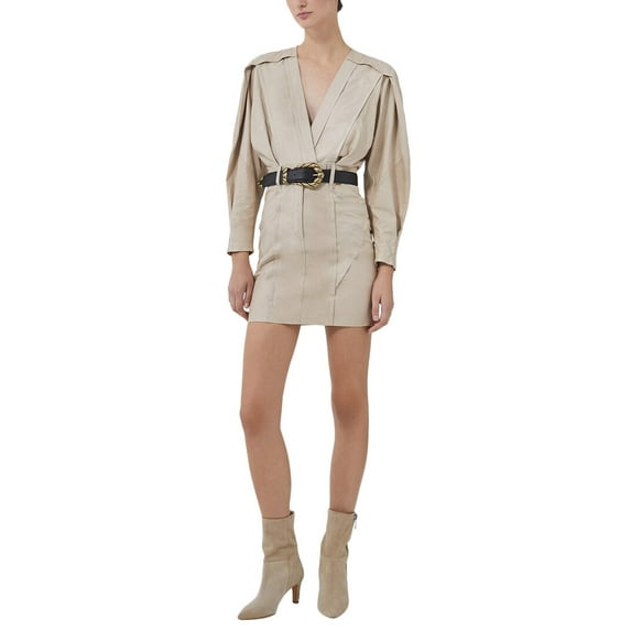 IRO womens Skala Leather Mini Dress, 40, Beige