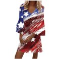thumbnail image 1 of IROINNID 2024 Womens Hide Belly Work Casual V-Neck Print 3/4 Sleeve Dress, 1 of 5