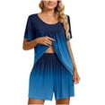 thumbnail image 1 of IROINNID 2PC Pajamas Set for Women Short Sleeve Loose Fit Shirts with Elastic Shorts Gradient Sleepwear Pajamas Sets,Blue, 1 of 7