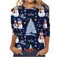 thumbnail image 1 of IROINNID 3/4 Sleeve Tops for Women Crewneck Funny Christmas Printed Shirts Loose Fit Casual Pullover,Blue, 1 of 4
