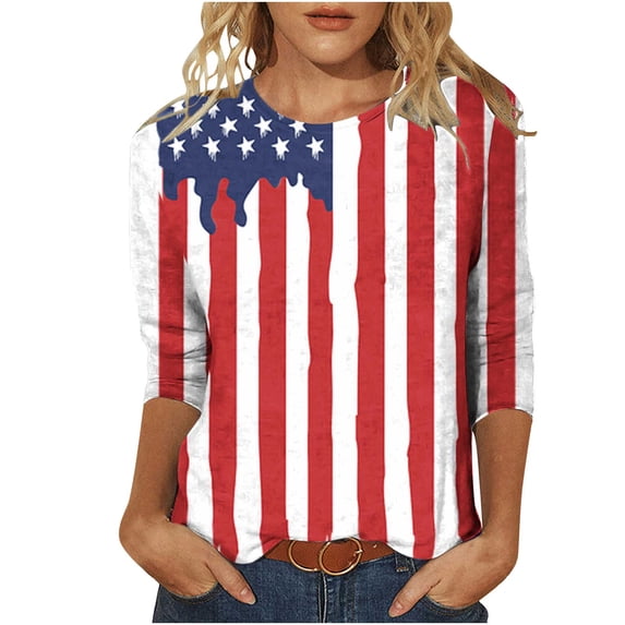 IROINNID 4th of July T-Shirt For Women Fashion Loose Shirt Casual Top Round Neck Women Tops USA 4th Of July