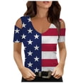 thumbnail image 1 of IROINNID 4th of July T-Shirt For Women Summer Casual Strapless Blouse Top V-Neck Women Tops Independence Day, 1 of 5