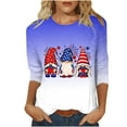 thumbnail image 1 of IROINNID 4th of July Tops for Women Round Neck T-Shirt Fashion Casual Stitching Contrast Color Blouse 3/4 Sleeve Tops July 4th, 1 of 4