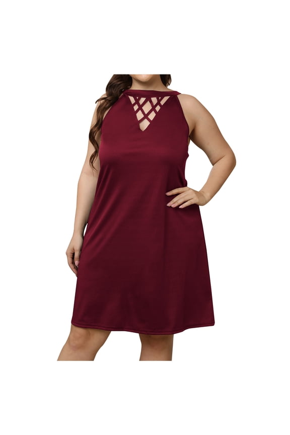 A-Line Dress For Women Back Suspender Burnt Flower Hollowed Out Dress Below The Knee Solid Color Dress