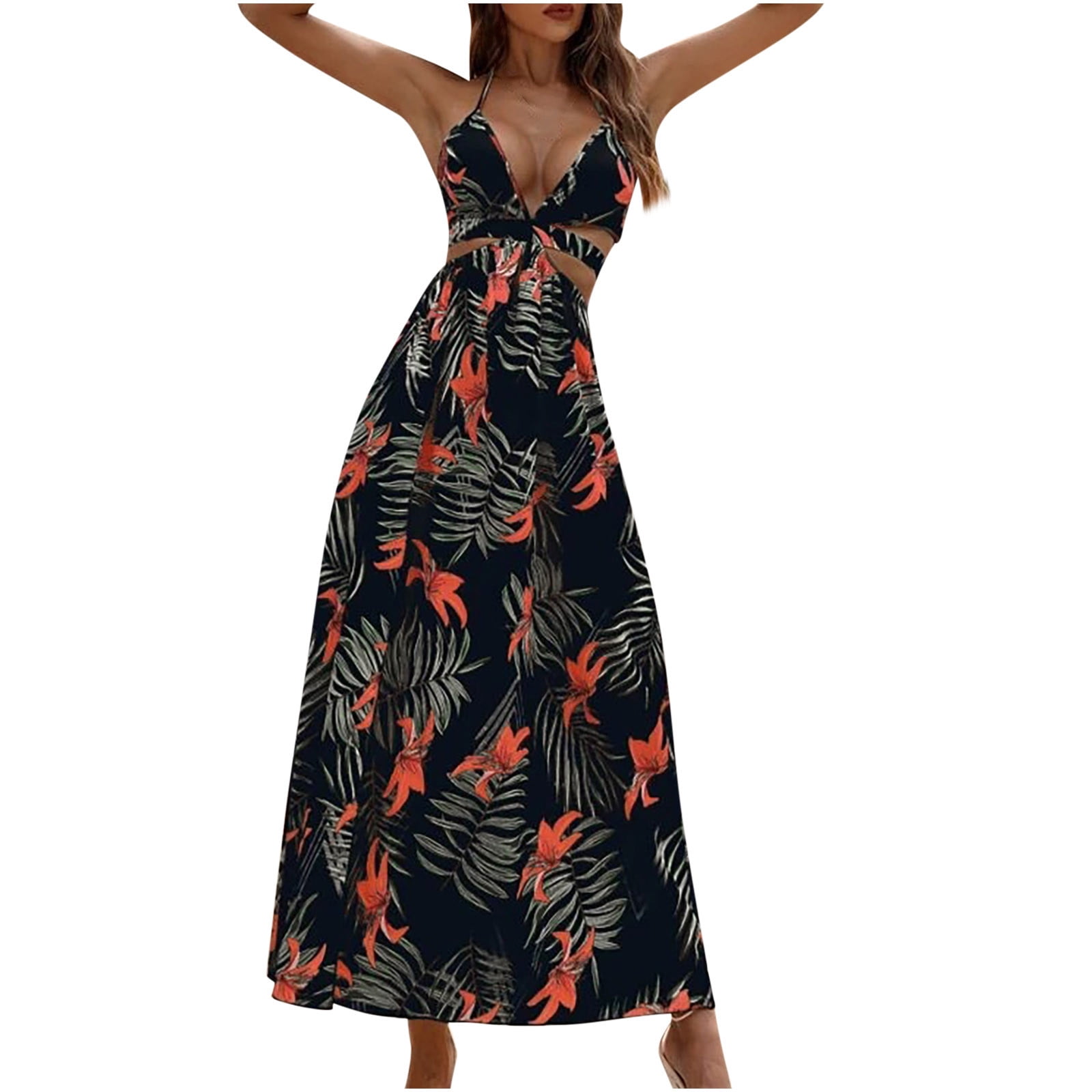 IROINNID A-Line Dress For Women Bohemian Beach Camis Sleeveless V-neck  Backless Elastic Long Dress Full-Length Prints Dress - Walmart.com