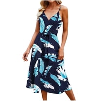 IROINNID A-Line Dress For Women Fashion Gorgeous Sleeveless Hollow Out Printed Print Mini Dresses V-Neck Below The Knee Dress