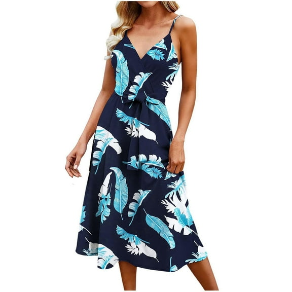 IROINNID A-Line Dress For Women Fashion Gorgeous Sleeveless Hollow Out Printed Print Mini Dresses V-Neck Below The Knee Dress
