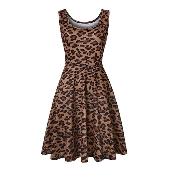 IROINNID A-Line Dress For Women Fashion Sleeveless Printed Skinny Dress Long Dress V-Neck Knee-Length Dress