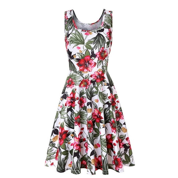 IROINNID A-Line Dress For Women Fashion Sleeveless Printed Skinny V-Neck Knee-Length Dress