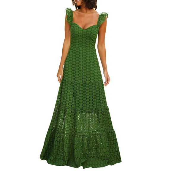 IROINNID A-Line Dress For Women Regular Sleeveless Elegant Casual Sling Pure Color Long Dress Square Neck Solid Color Dress