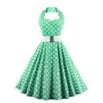 thumbnail image 1 of IROINNID A-Line Dress For Women Regular Sleeveless Retro Polka Dots High Waist Belt Halter Neck Backless Makings Dress Round Neckline Print Dress, 1 of 3