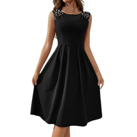 IROINNID A-Line Dress For Women Sleeveless Round Neckline Loose Oversized Dress Casual Midi Dress Strapless Solid Color Dress