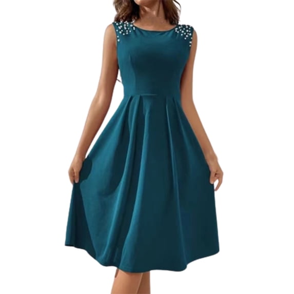 IROINNID A-Line Dress For Women Sleeveless Round Neckline Loose Oversized Dress Casual Midi Dress Strapless Solid Color Dress