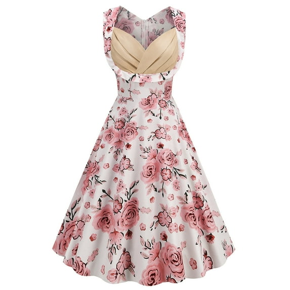 IROINNID A-Line Dress For Women Sleeveless Round Neckline Summer Retro Casual Pullover Long Dress Strapless Graphic Prints Dress