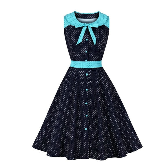 IROINNID A-Line Dress For Women Strapless Sleeveless Temperament Polka Dots Retro High Waist Makings Dress Round Neckline Solid Color Dress