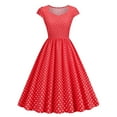 thumbnail image 1 of IROINNID A-line Dress For Women Short Sleeve Sweatheart Cute Dots Print Sailor Collar Long Dress, Empire Waist Strapless Evening Below The Knee Dress For Women, Red, 1 of 6