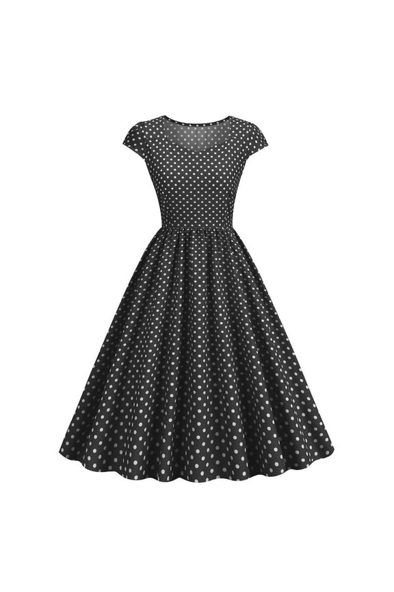A-line Dress For Women Short Sleeve Sweatheart Cute Dots Print Sailor Collar Long Dress, Empire Waist Strapless Evening Below The Knee Dress For Women, Black
