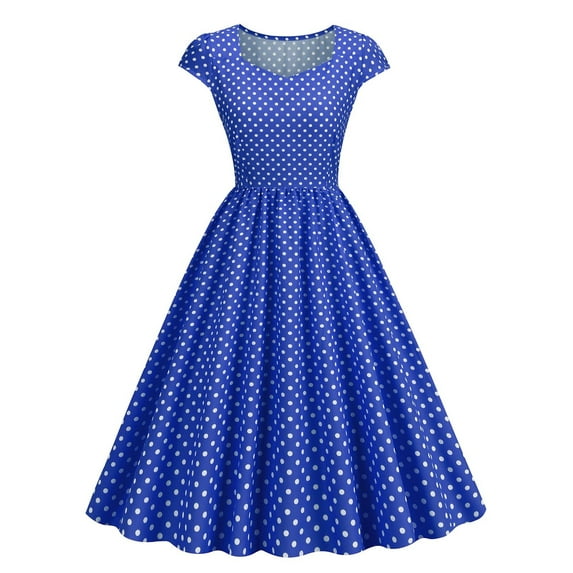 IROINNID A-line Dress For Women Short Sleeve Sweatheart Cute Dots Print Sailor Collar Long Dress, Empire Waist Strapless Evening Below The Knee Dress For Women, Blue