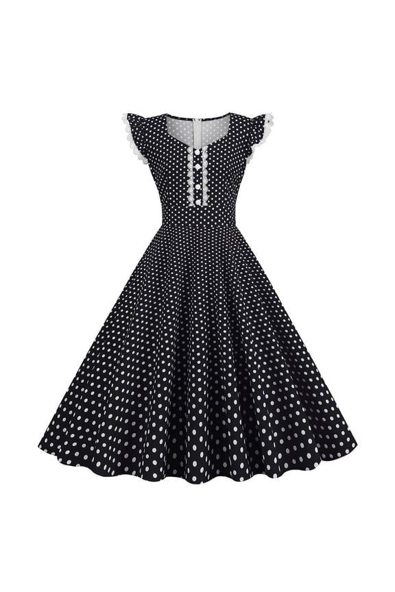 A-line Dress For Women Sleeveless Sweatheart Neck Dots Print Sailor Collar Elegant Below The Knee Dress, Empire Waist Strapless Evening Dress For Women, Black